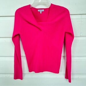 White Birch Barbie Pink Wrap V Neck Ribbed Sweater